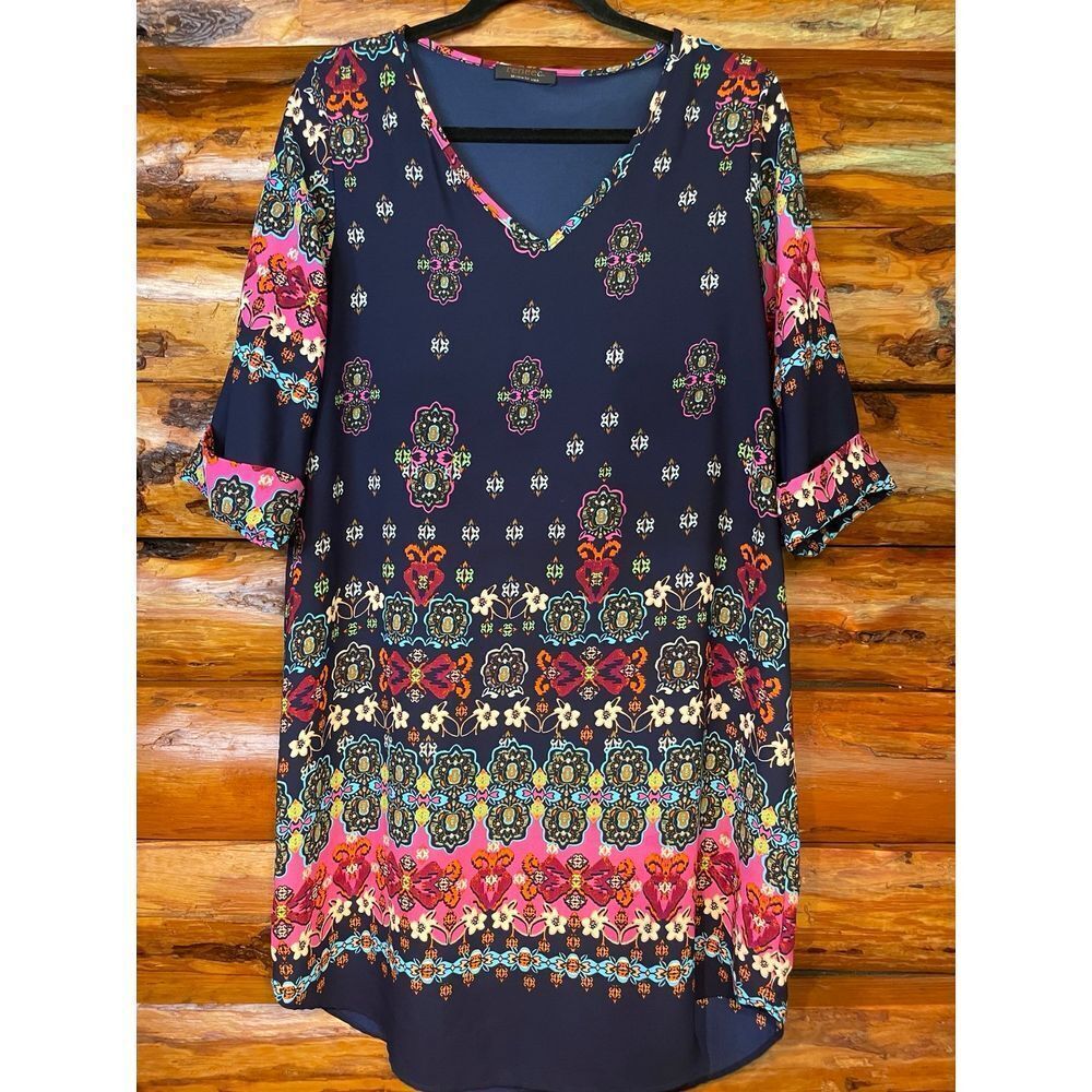 Reneec. Navy‎ Paisley Print Dress Size Large